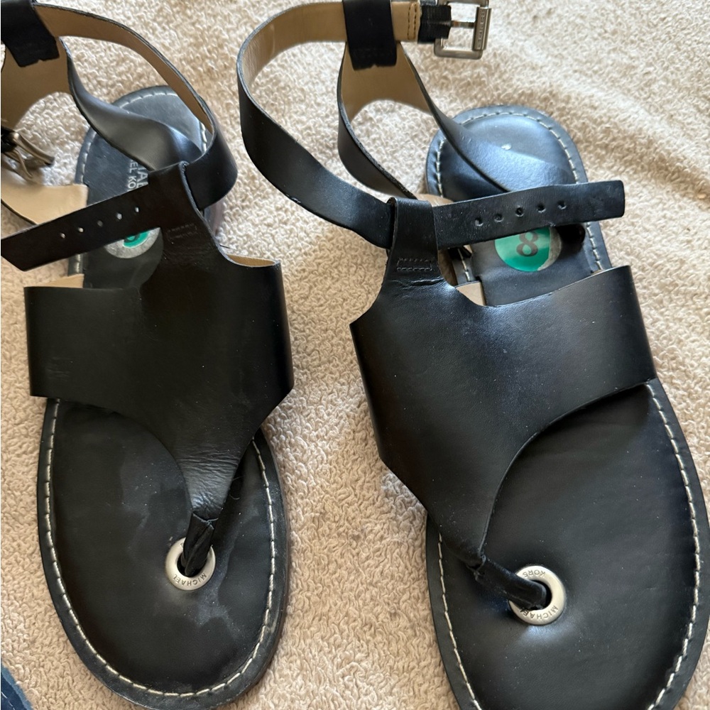 Michael Kors Black Sandals with Matte Finish and Ankle Strap